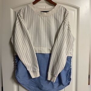 Anthropologie Striped White and Blue Layered Sweatshirt